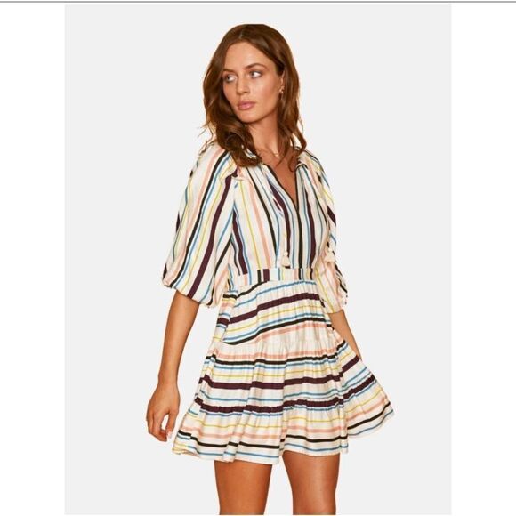 Anthropologie Lost + Wander Womens Striped Patti Puff Fit & Flare Dress Small - Picture 1 of 8
